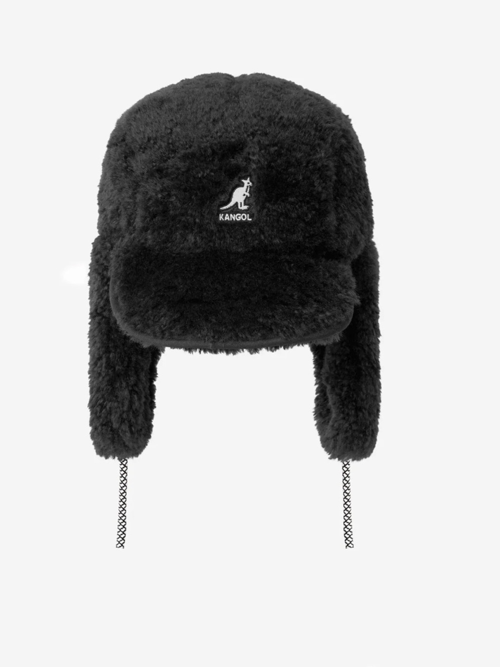 Kangol FAUX SHEARLING UTILITY FLAP CAP Black Faux Fur Trapper Hat with Visor